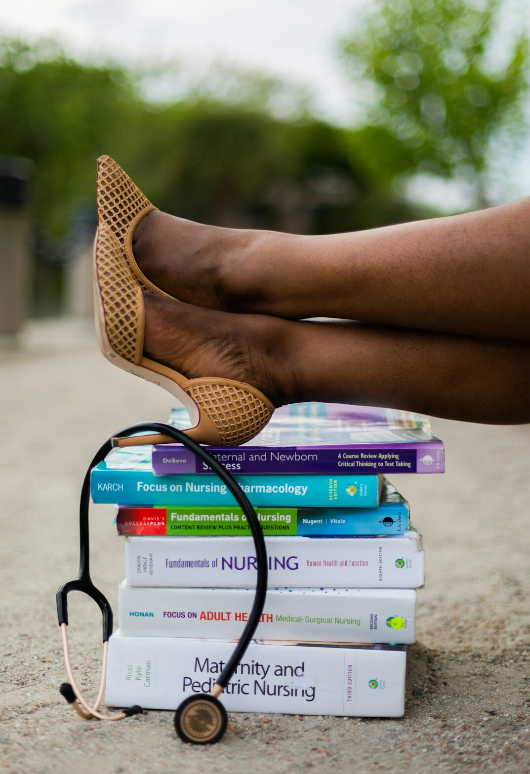 nurse studying medical books